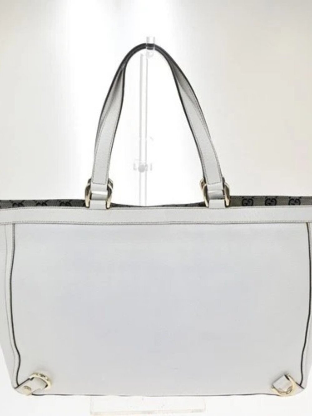 GUCCI Logo GG Pattern Abbey Shoulder Tote Bag Canvas Leather White GHW 34TA557 - Picture 3 of 16